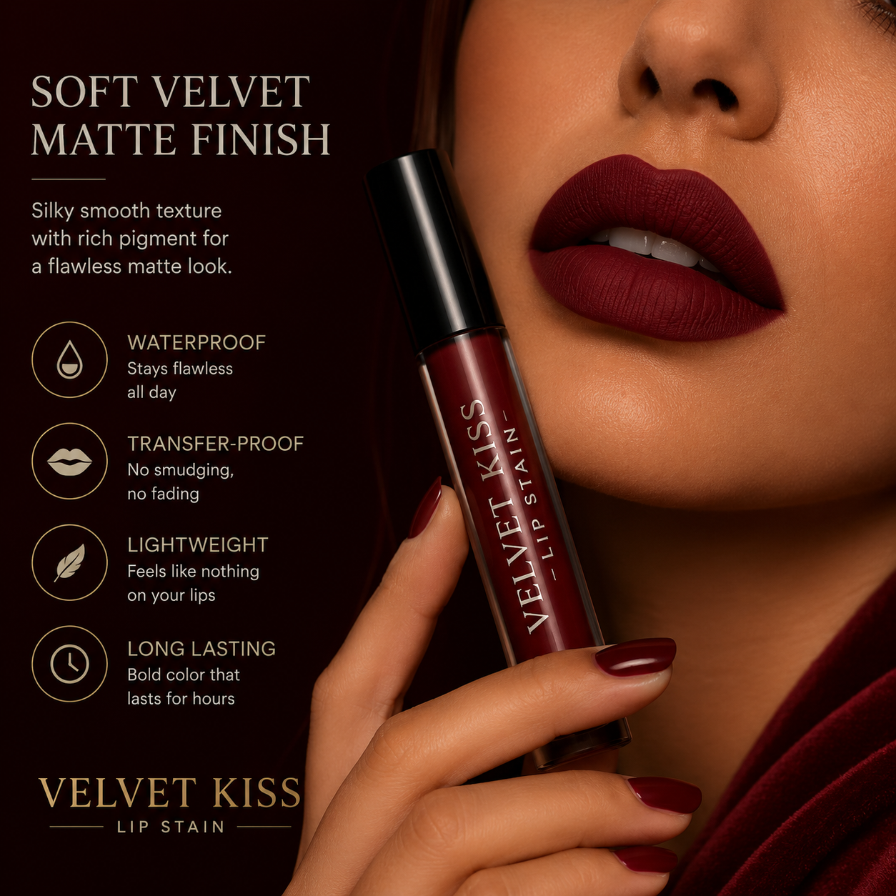 Velvet Kiss Lip Stain – Waterproof Matte Lip Tint