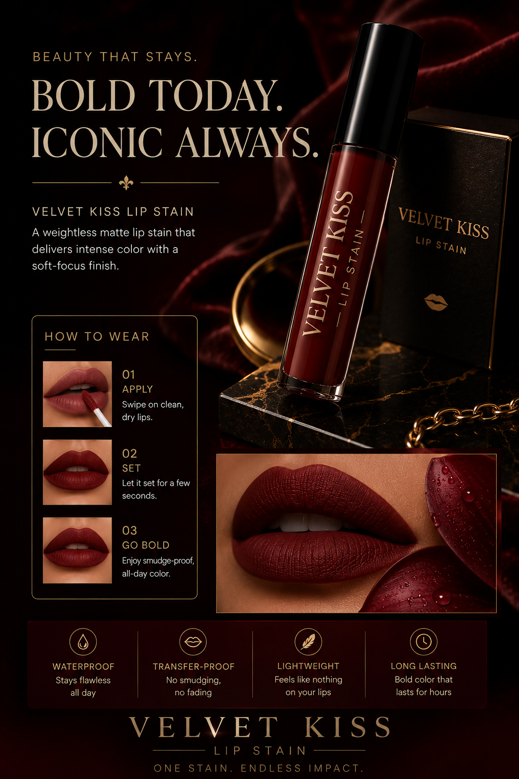 Velvet Kiss Lip Stain – Waterproof Matte Lip Tint