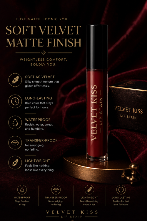 Velvet Kiss Lip Stain – Waterproof Matte Lip Tint